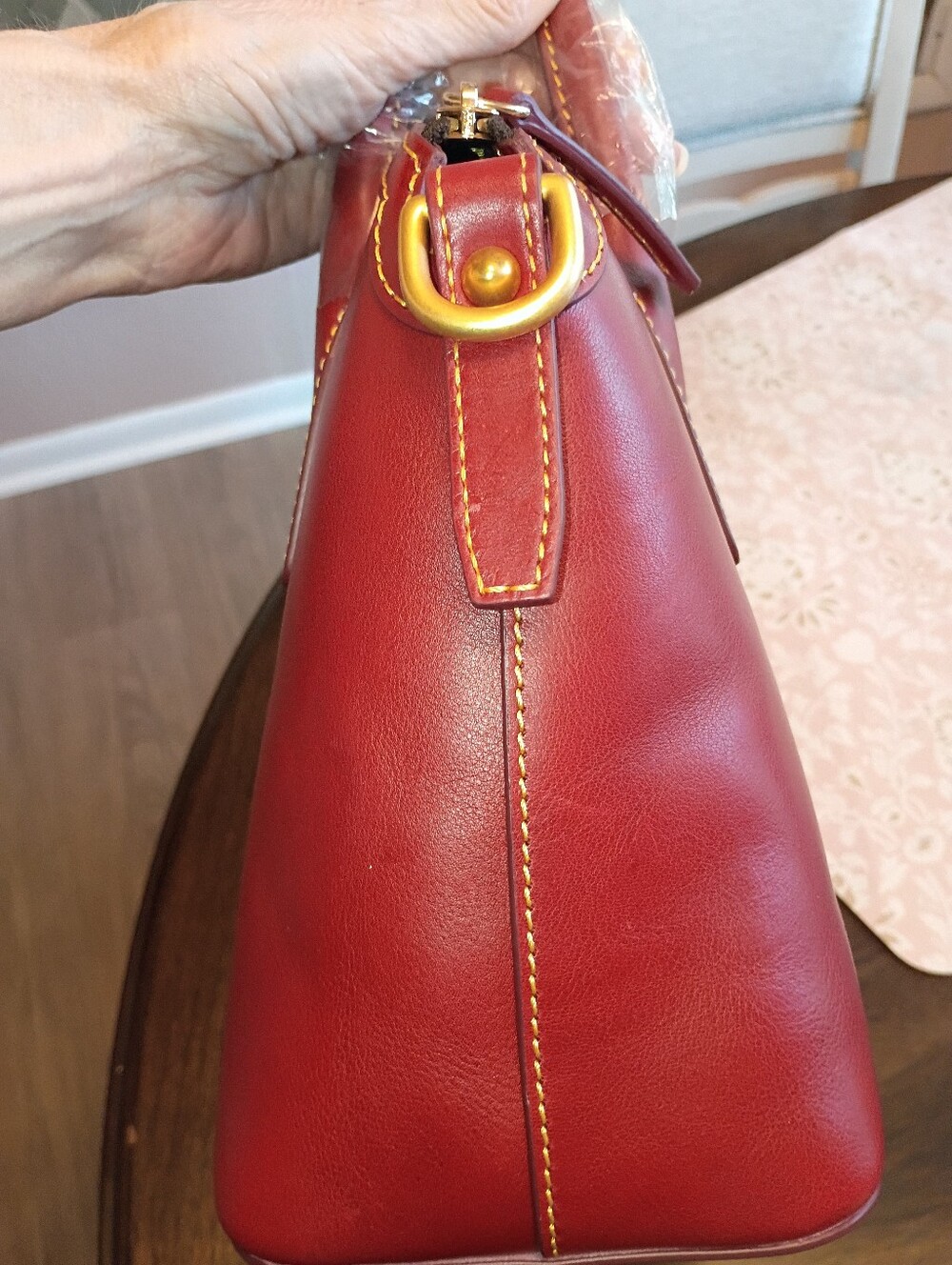 Dooney domed Florentine satchel in Bordeaux - Picture 8 of 17